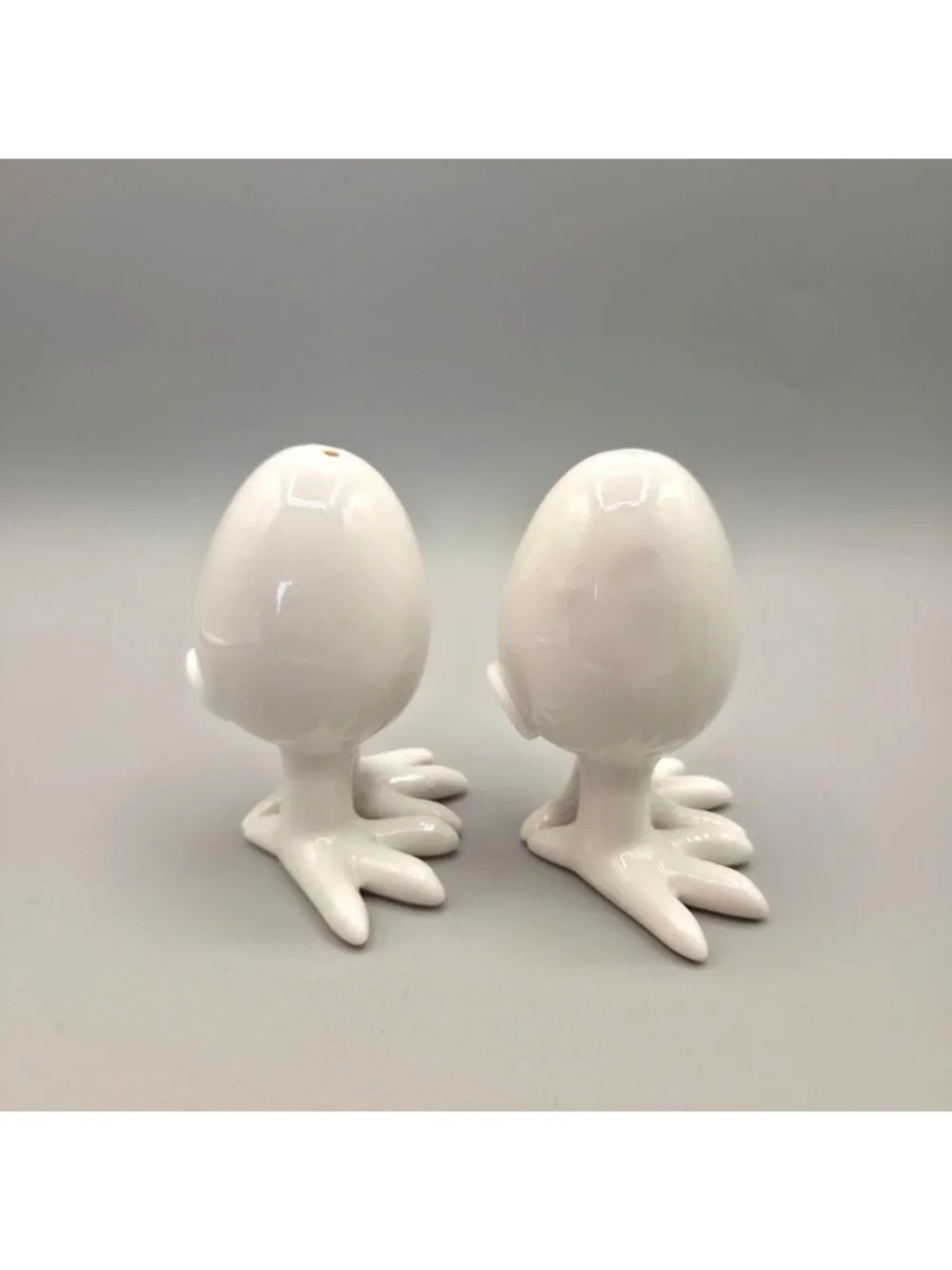 Eggs With Legs Ceramic Salt & Pepper Shakers Eggs Bird Feet White Gloss Finish